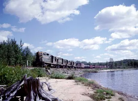 Freight train pulled by engine No. 4254 in Algonquin Park
