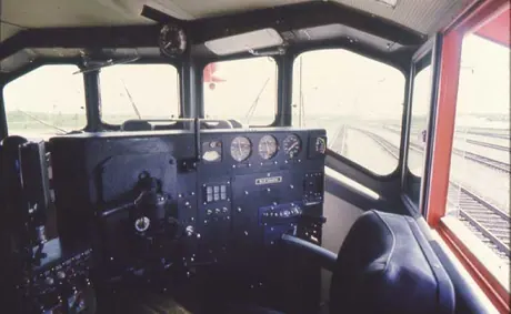 Engineer`s controls in the cab of locomotive 2501