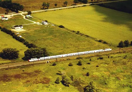 Aerial view of the Turbo Train in service