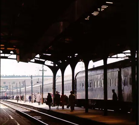 Passengers boarding Ocean Limited at station