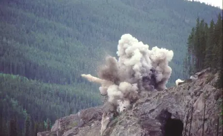 Track work, blasting rock