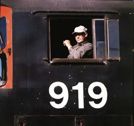 Locomotive engineer taking a break aboard 919