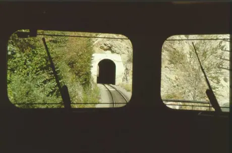 View of tunnel entrance from locomotive cab