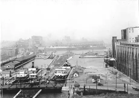 View of Montreal Harbour and Lachine Canal Locks