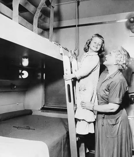 Going to bed - grandma and child - CNR Pullman car