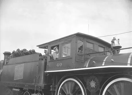 Ottawa Mayor Charlotte Whitton waves from the cab of the museum train