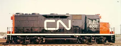 CN diesel-electric locomotive 4001, model GP-35, left side
