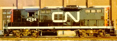 CN diesel-electric locomotive 4284, model GP-9, right side