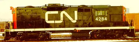 CN diesel-electric locomotive 4284, model GP-9, left side