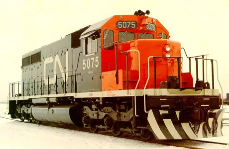 CN diesel-electric locomotive 5075, model SD-40, three-quarter view