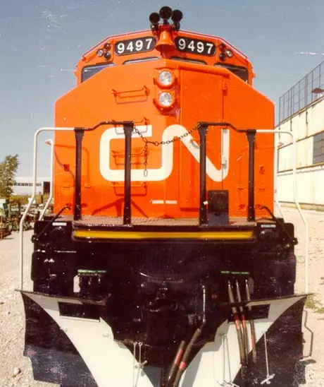 CN diesel-electric locomotive 9497, model GP-40-2, front view