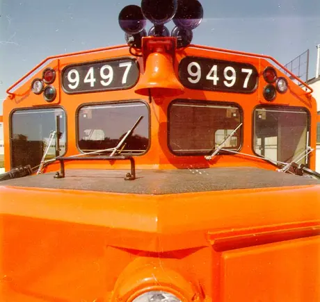 CN diesel-electric locomotive 9497, model GP-40-2, cab front