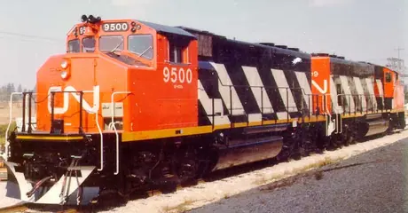 CN diesel-electric locomotive 9500, model GP-40-2, three-quarter view
