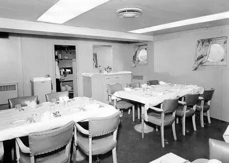Dining room of the passenger/cargo ship CNSS Canadian Cruiser