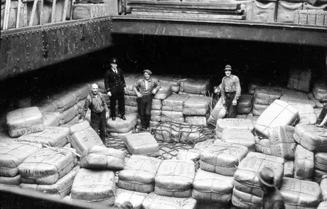 Silk bundles in the cargo hold of a Pacific Ocean liner