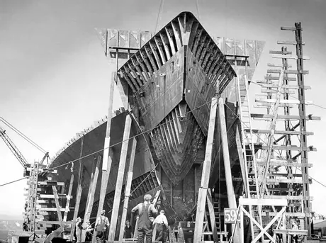 Construction of the ferry MV Bluenose at the Davie shipyard