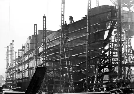 Construction of the passenger and cargo ship MV Bonavista at the Hall Russell Shipyard