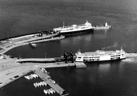 The John Hamilton Grey, top, and another ferry anchored at the Cape Tormentine ferry terminal