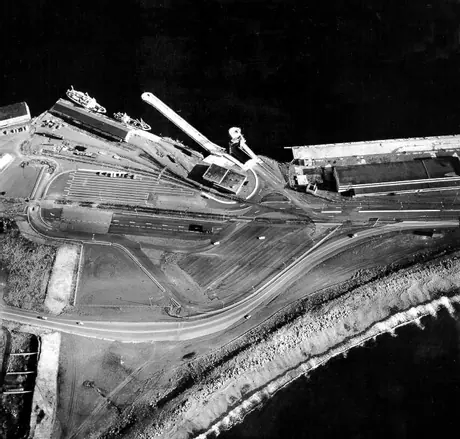 An aerial view of the Argentia ferry terminal