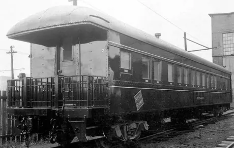 Nfld. Ry. observation car Fogo, three-quarter view