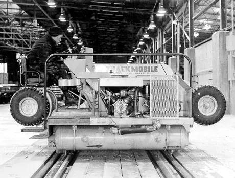 A trackmobile, a machine used for moving train cars