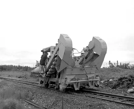 A Ballast Distributor makes its way down the newly laid track
