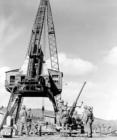 An anti-aircraft battery stationed at the Prince Rupert shipyard and dry dock