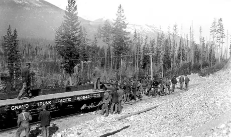 Removing tracks from the GTP line at Yellowhead Pass for use by the British government
