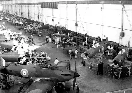Construction of aircraft in the Hurricane plant - fifteen aircraft are produced each week