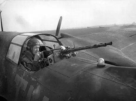 An American in the RCAF behind the sights of a Boston's double guns