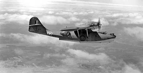 A Royal Canadian Air Force Catalina flying boat patrols Canada's coast