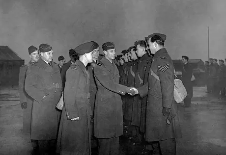 King George VI visiting a Royal Canadian Air Force Fighter Squadron which does operational flying