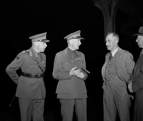 Field Marshal Sir John Dill (centre) chatting with Major General G.R. Pearkes and W.T. Moodie