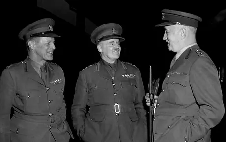 Brigadier-General Sir Frederick Carson chatting with Colonel N.T. Cooks and Colonel R.H. McGibbon