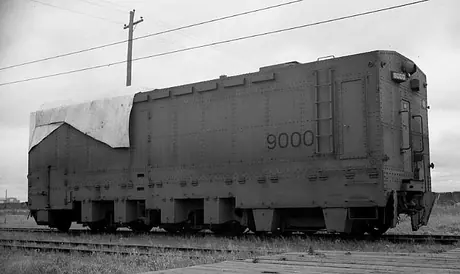 CNR diesel-electric locomotive 9000 in armoured configuration, right side