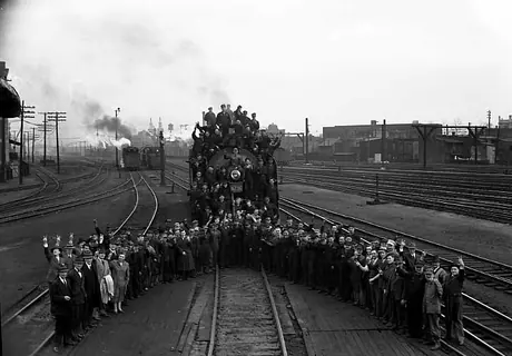 Workers at the Turcot Roundhouse form and upside-down