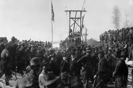 People gather to celebrate the completion of the Grand Trunk Pacific Railway line