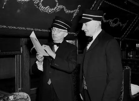 Studying an old menu card on the CN museum train