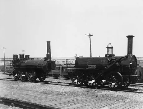 Steam locomotives Samson and Albion on the same track