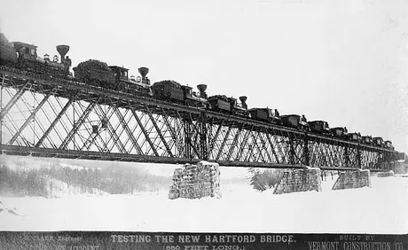12 Central Vermont Railway locomotives, combined weight of 854 tons, testing the new Hartford Bridge