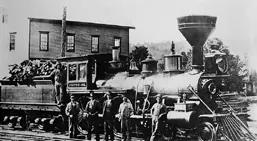 Central Vermont Railways wood burning steam locomotive Joseph Clark and crew