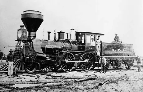 Great Western Railway steam locomotive Adam Brown no. 55 and railway employees