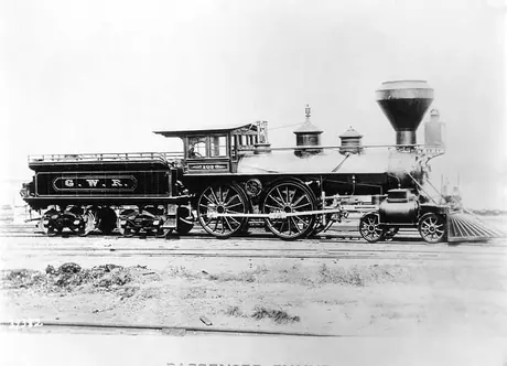 Great Western Railway wood burning steam passenger locomotive, 103, right side
