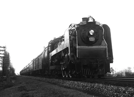 Canadian National and Canadian Pacific Railways pool train being hauled by a Hudson type locomotive 5701