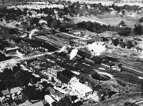 An aerial view of the Canadian National Railways facilities