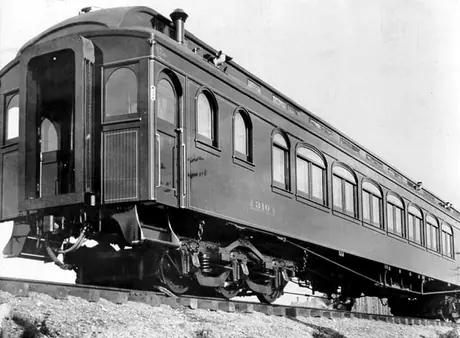 Canadian Northern Railways first class passenger coach no. 310, three quarter view