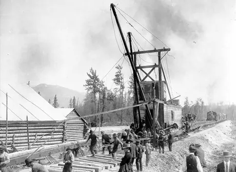 Grand Trunk Pacific Railway Company track laying gang during early construction
