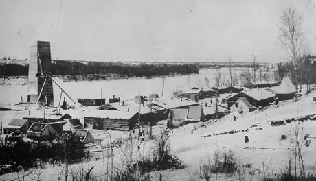 Grand Trunk Pacific Railway Company camp at Clover Bar Bridge on North Saskatchewan River