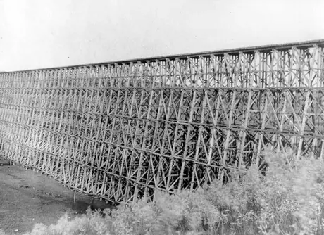 Construction of Big Cut Arm Trestle on Grand Trunk Pacific main line