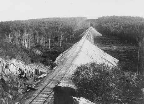 Tunnel and graded sidings on Lake Superior Branch of Grand Trunk Pacific Railway